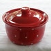 Red With White Polka Dots Pottery 16 Oz. Butter Crock / Jelly Crock - USA Made