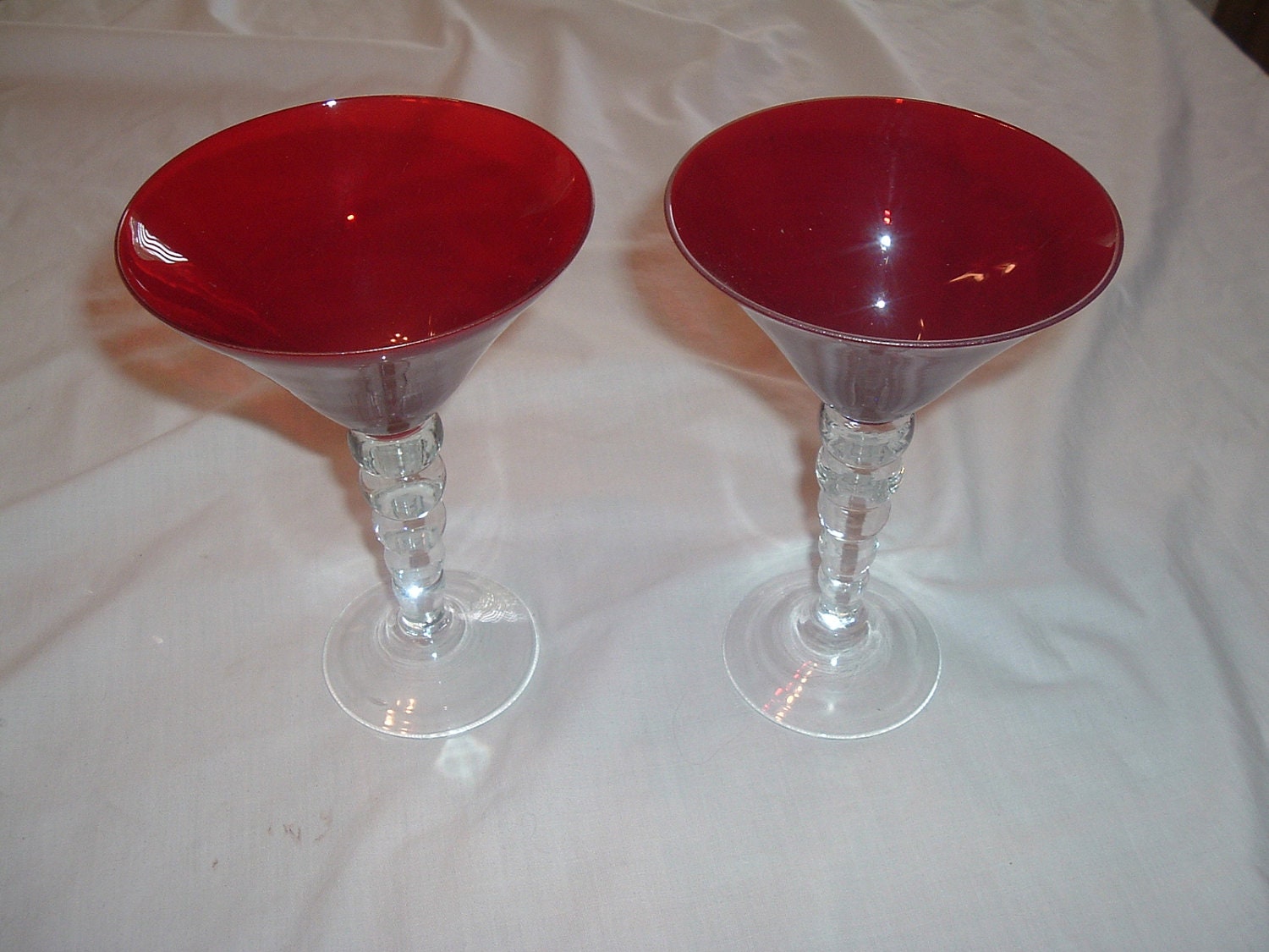 two vintage blown glass ruby red stemware glasses Haute Juice