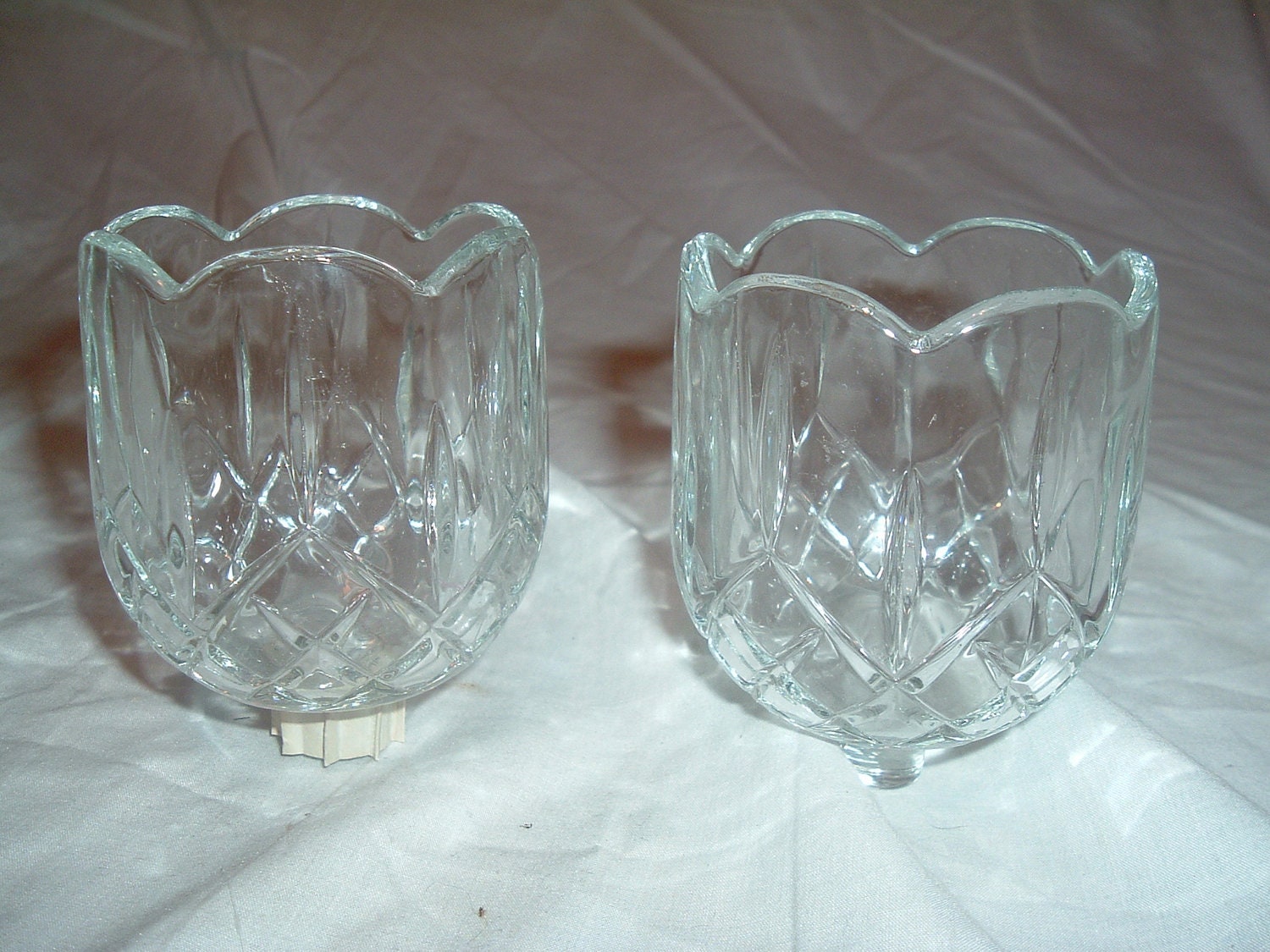 vintage diamond cut glass candle holders