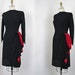 RESERVED 1940s Dress - Vintage 40s Black Red Asymmetrical Draped Designer Crepe Rayon Cocktail Party Dress - Worshipped