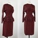 1980s 1940s Dress - Vintage 80s 40s Dress Black Red Rayon Designer Novelty Print Swing Peplum L - Beaucatcher