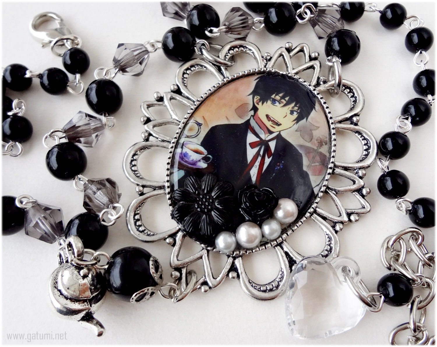 Blue Exorcist Necklace Rin Okumura Rosary Black and Silver