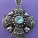 Antique Jerusalem Cross 900 Silver With Aqua Stone Religious Pendant SS215