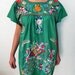Mexican Green Mini Dress Beautiful Colorful Peacock Handmade Medium - Large