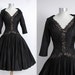 Dramatic Vintage 1950's High End Sculptural Black Silk and Lace Evening Dress with Knife Pleating, Couture, 50's, 1950s, 50s