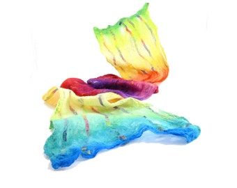 Cobweb Felted Scarf Wool Scarf Winter Scarf Gift for Her Winter Accessories Fall Scarf Rainbow Bright Yellow Green Orange Red Magenta OOAK