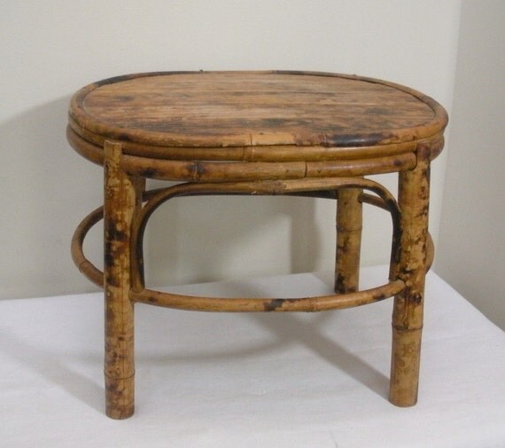 Vintage Bamboo Oval Plant Stand Stool by WildrosePrimitives