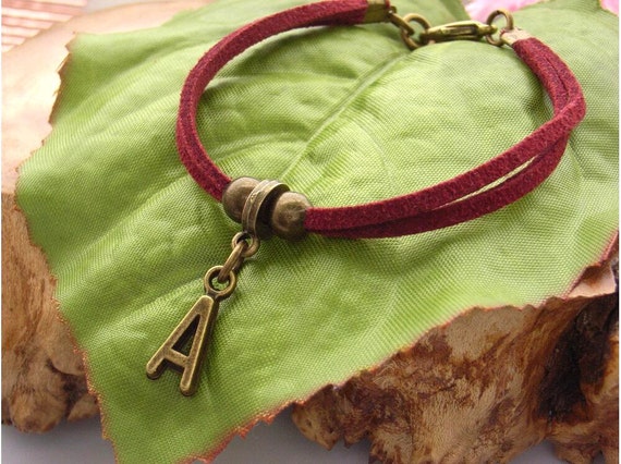 Initial charm cord bracelet UK seller by BlueForestJewellery