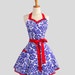 Sweetheart Retro Apron : Sexy Kitchen Apron in Cute Handmade Sexy Queen Periwinkle Purple Damask with Red Ruffle Trim