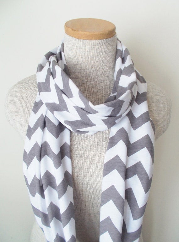 Chevron Infinity Scarf - Jersey Knit - Grey and White by MegansMenagerie on Etsy