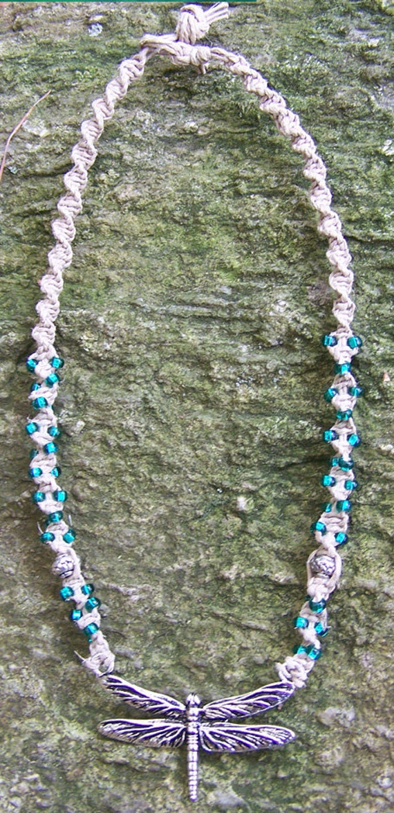 SALE Unique Handmade Hemp Jewelry Dragonfly Beaded