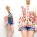 50s 60s Sweater Cardigan - Pink Tulip Print Cardigan - Floral Knit Sweater Cardigan - 1960s Orlon Sweater - Spring Cardigan - S M
