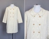 Vintage Jacket Coat 60s Light Spring or Fall 1960s Swing Coat in Ivory or Creme Moire Silk Look