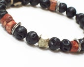 TOUREG-Lava Bracelet for Him with Tibetan Agate, Bauxite Trade Beads and Iron Pyrite-Jewelry-Men-Bracelet