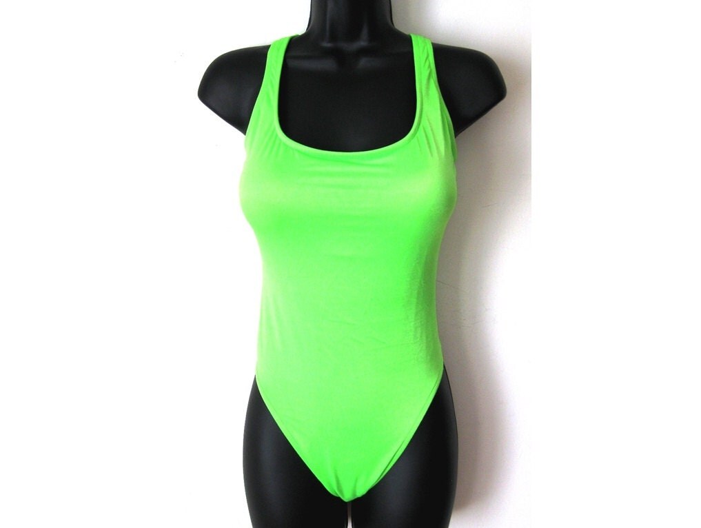 Neon Green Swimsuit Bright Lime Green One Piece Scoop Back 4121