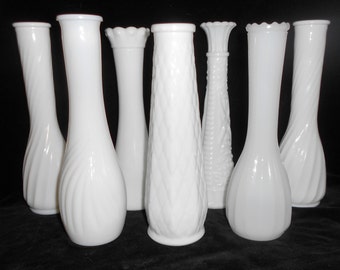 7 Vintage Milk Glass Bud Vases Instant Collection