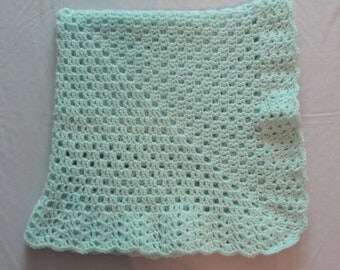 Handmade Pastel Green Crocheted Baby Blanket Afghan