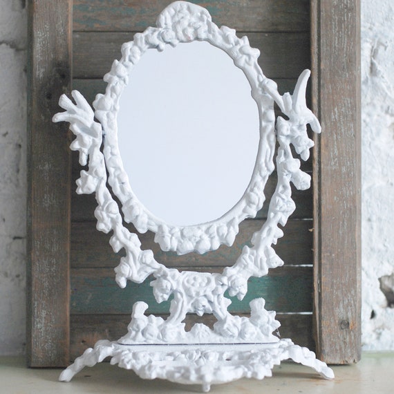 Antique Ornate Metal Pedestal Mirror / Stand Alone Frame