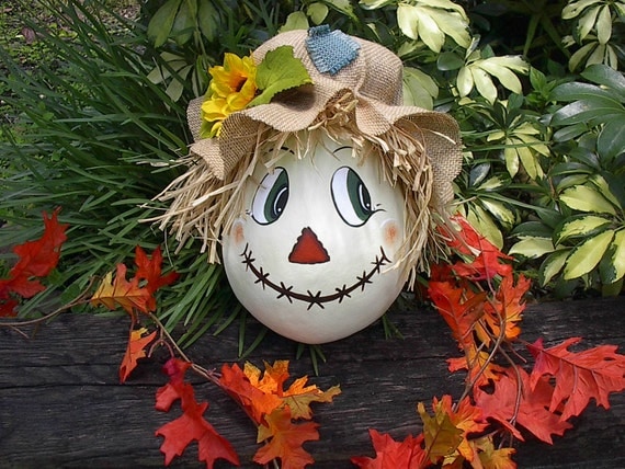 Items similar to Reserved for B/ Painted Gourd Scarecrow Halloween