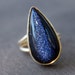 Midnight Blue Sunstone Ring - Teardrop Ring - Navy Blue, Starry night