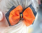 Orange and Black Hairbow with Rhinestone Center, single bow Il_170x135