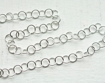 10 feet, Italian 925 Sterling Silver Chain, 5mm Round Links, M/R107