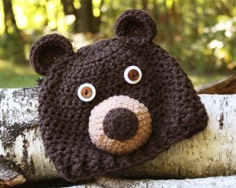 Brown Bear Hat, Bear Hat, Crochet Beanie, Animal Hat, Boys, Girls, Men, Women, Holiday Gift, Halloween Costume, Baby Shower Gift, Baby