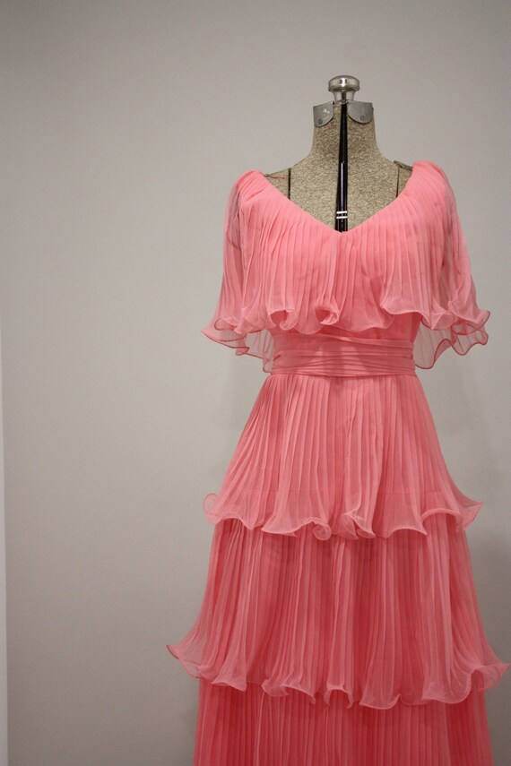 vintage 60s chiffon gown Prom Queen tiered by BabesInVintage