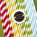 Circus Fun Stripe Paper Straws in Red, Yellow, Lime, Baby Blue with Printable DIY Flag Toppers (30 count)