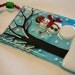Fused Glass Snowman Christmas Ornament and Snowy Tree with Cardinal.