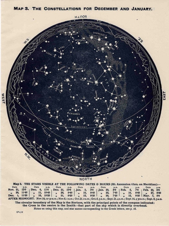 1963 constellations star map original vintage celestial print