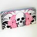 Long Zipper Pouch PINK ROSE SKULLS Pencil Pouch