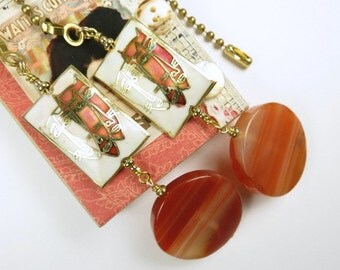 Chain Pull Pair with Gemstone and Cloisonne Bead