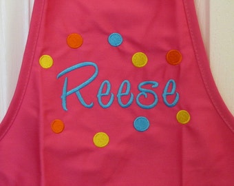 Personalized Kids Apron Pink, Turquoise, Yellow, Orange Baking - Dress Up - Arts and Crafts