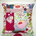 SALE X Large Patchwork Pillow / Cushion with Teacups and a Big Bright Coffee Cup Applique Detail and Pretty Buttons.