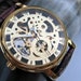 Goldtone Mechanical Wrist Watch with Brown Leather Wristband - Men - Unisex - Steampunk - Groomsmen - Watch - Item MWA386