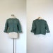Cropped Sweater / 1980s Teal Wool Fishermans Sweater / Popcorn Knit (small medium)