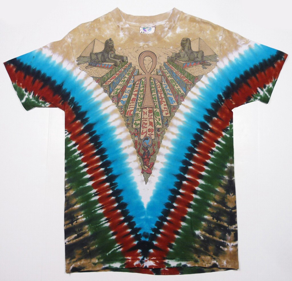 Vintage 90's Liquid Blue tie dye ancient Egypt pyramids