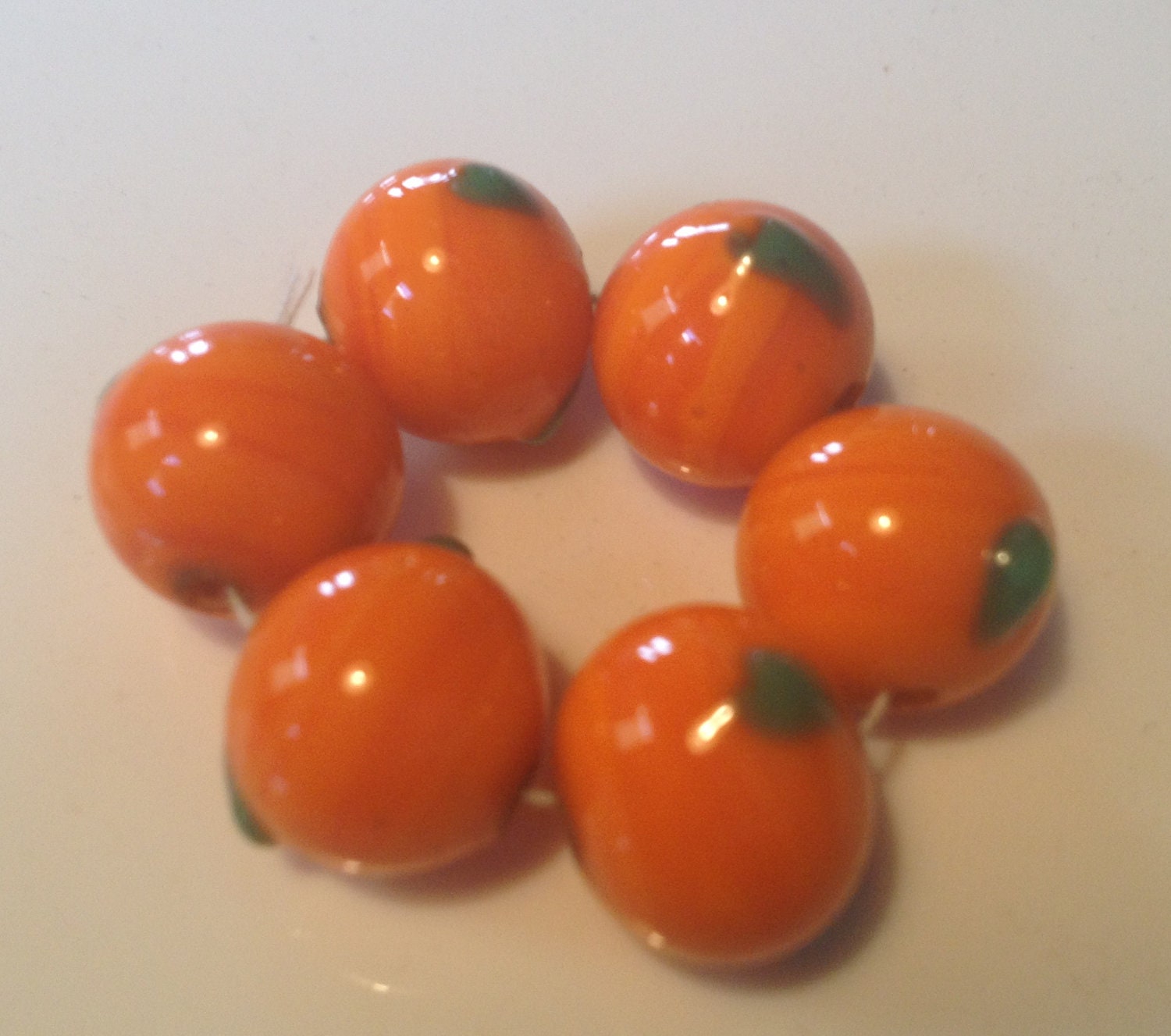 Vintage Art glass beads Pumpkin beads Halloween