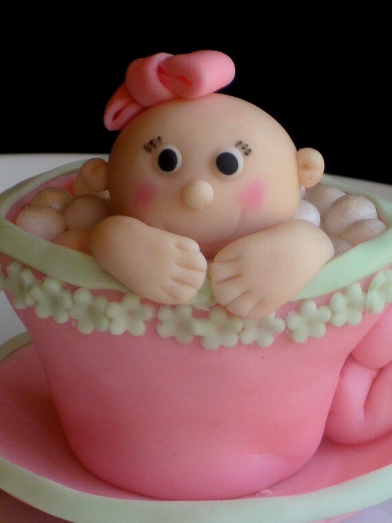 Baby in tea cup baby shower edible cake topper