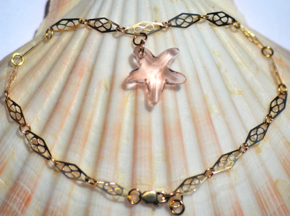 Elegant Gold and Swarovski Crystal Starfish Anklet
