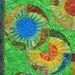 Wildflower Quilt - Colorful Blue Gold and Red Quilted Abstract Wildflower Wallhanging 36"x45"  Machine Quilted