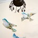 fabric bird mobile - turquoise blue vintage fabrics with nest