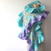Nuno Felted scarf ruffle Mint lavender butterlfy flower stole turquoise