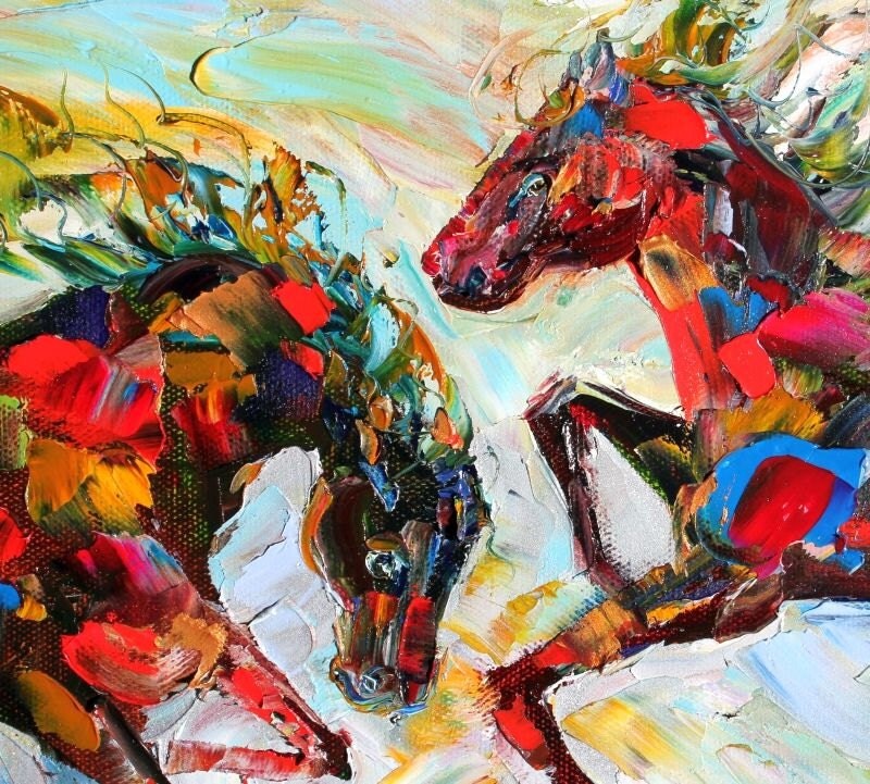 Original Equine Horse palette knife painting oil impasto on