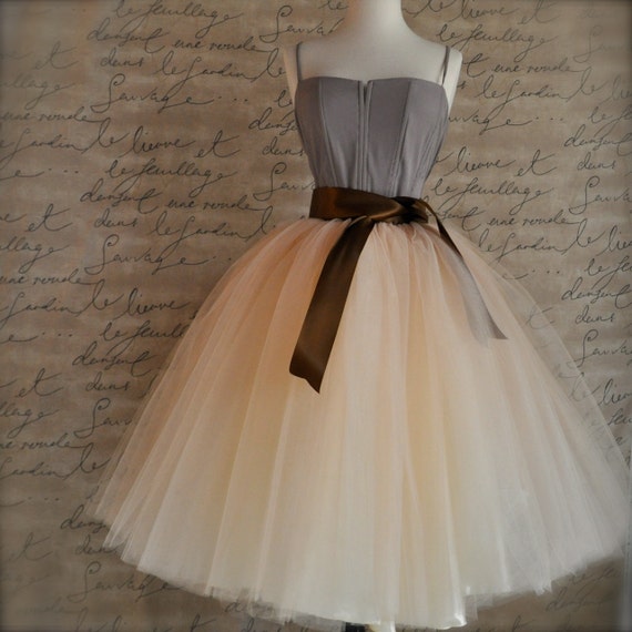Items similar to Champagne beige tulle skirt with your choice of satin ...
