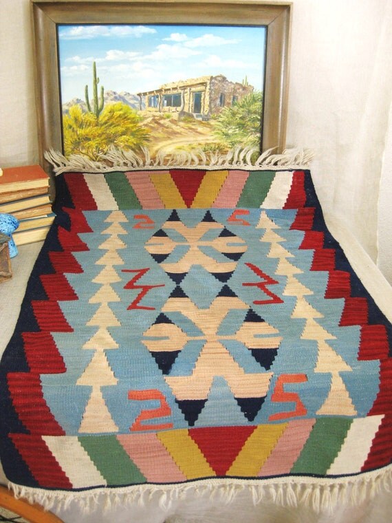Vintage Dhurrie Area Rug Ranch Cabin