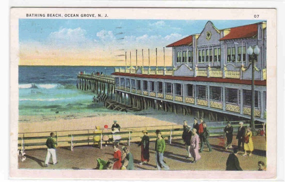 Beach Scene Boardwalk Ocean Grove New Jersey by ThePostcardDepot