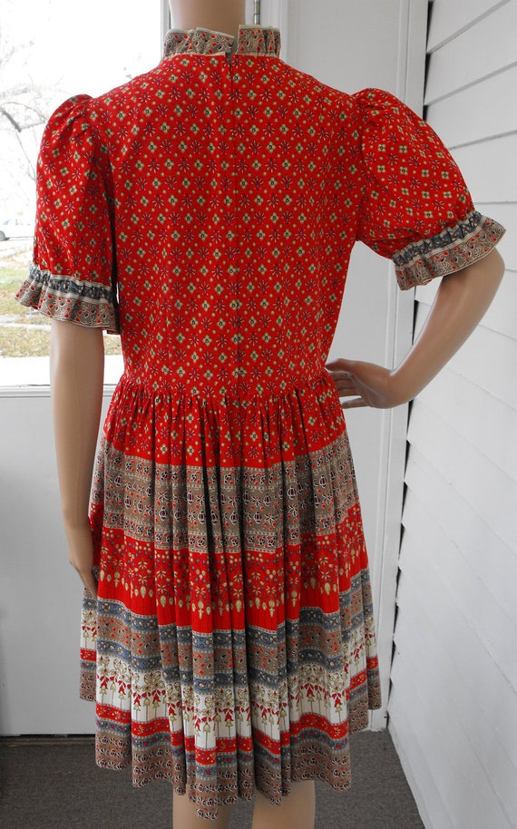 Vintage Red Dress German Folkloric Square Dance Dancing Floral