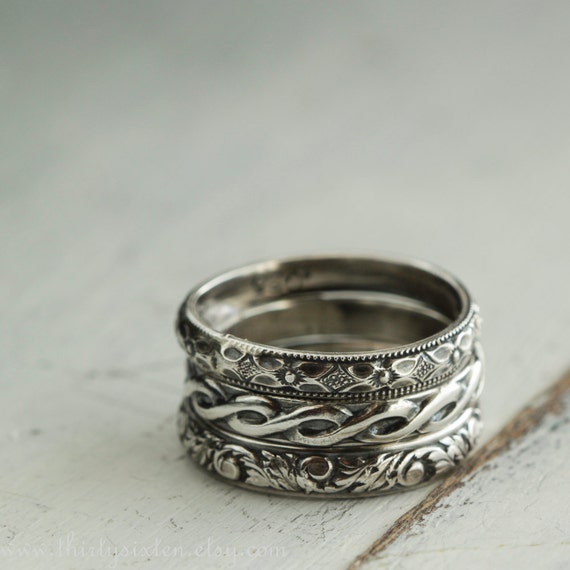 Romantic Stacking Rings in Sterling Silver